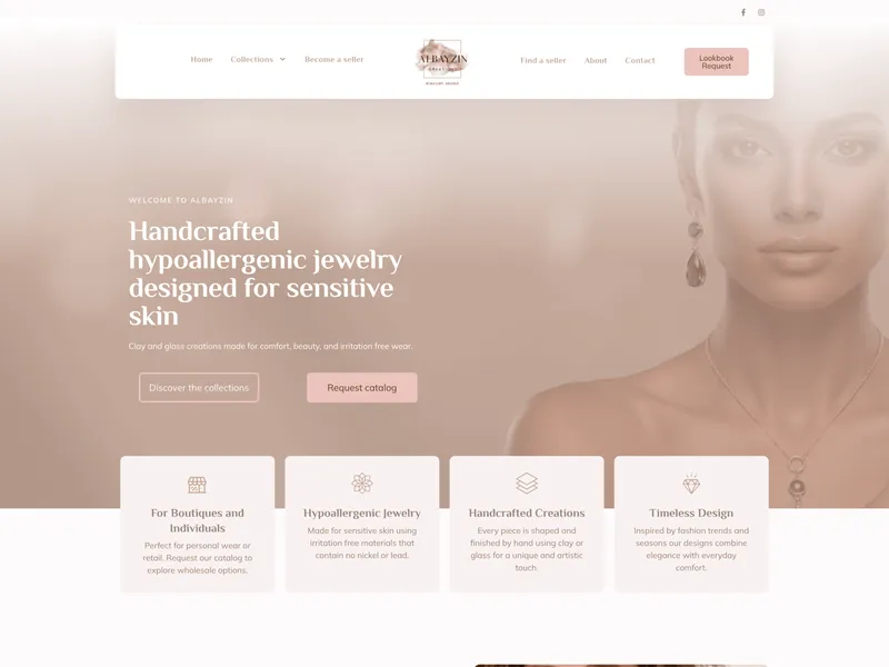 Homepage van Albayzin Creations met handgemaakte hypoallergene sieraden