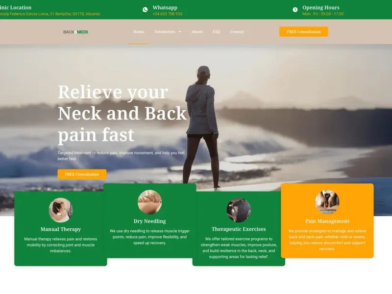 Homepage van fysiotherapiepraktijk Back & Neck in Alicante