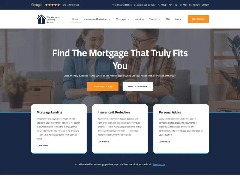 Homepage van The MTS met de kop Find the mortgage that truly fits you